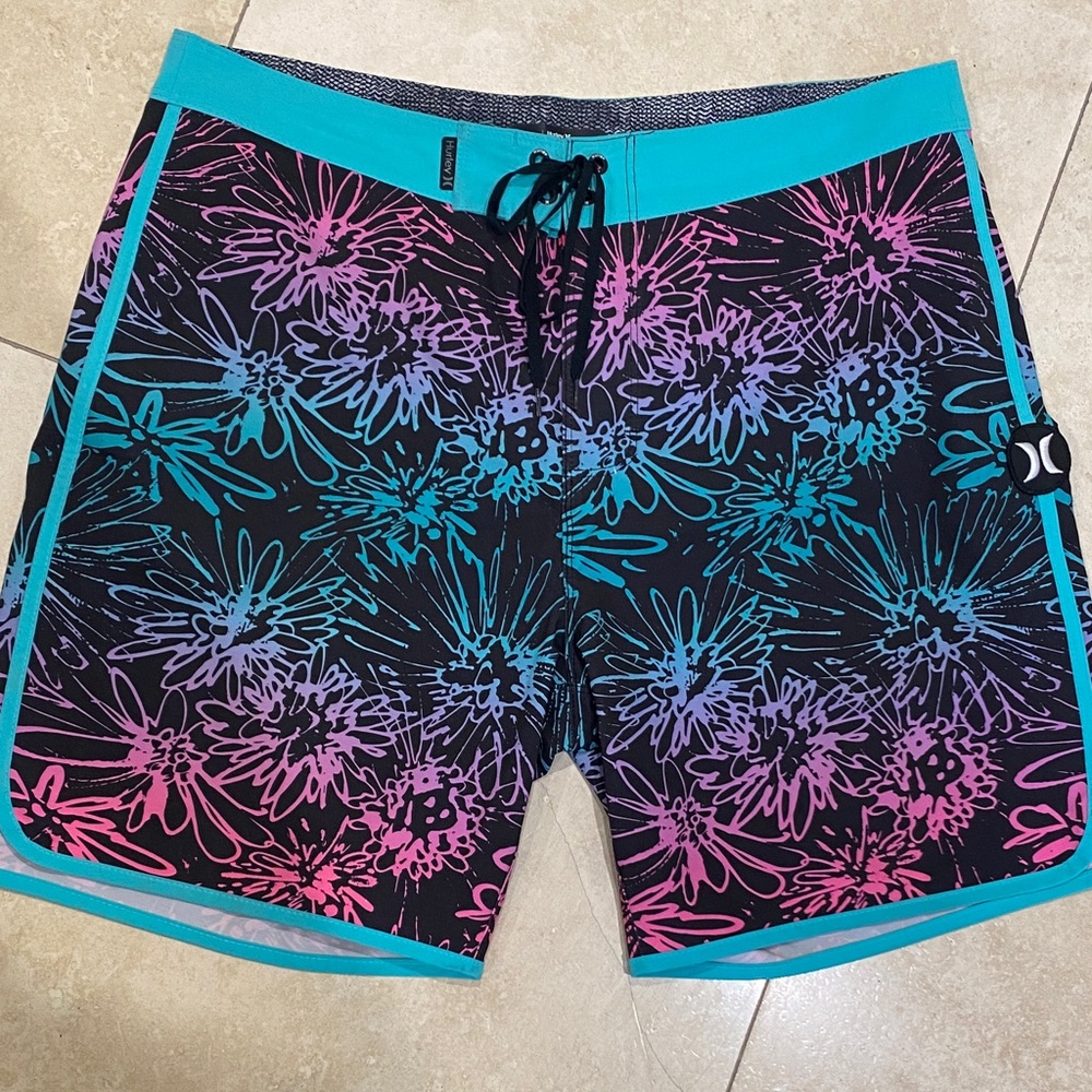 Hurley Men's Phantom Board Shorts - Black, Pink, and Blue